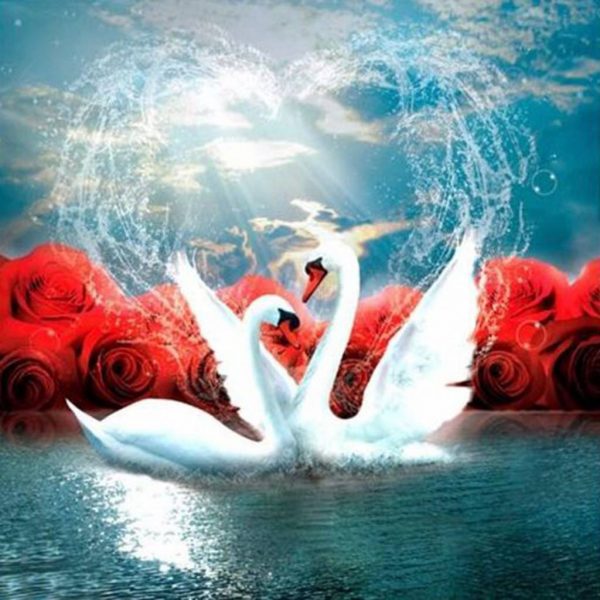 Diamond Painting Zwanen en Rozen